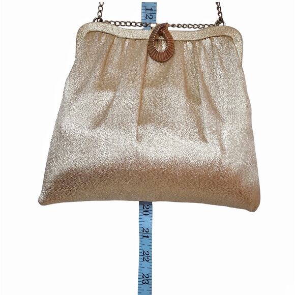 Gold Lame' Evening Bag Vintage Mini Shoulder Bag Clutch Glamour Metallic Simple - Picture 9 of 13